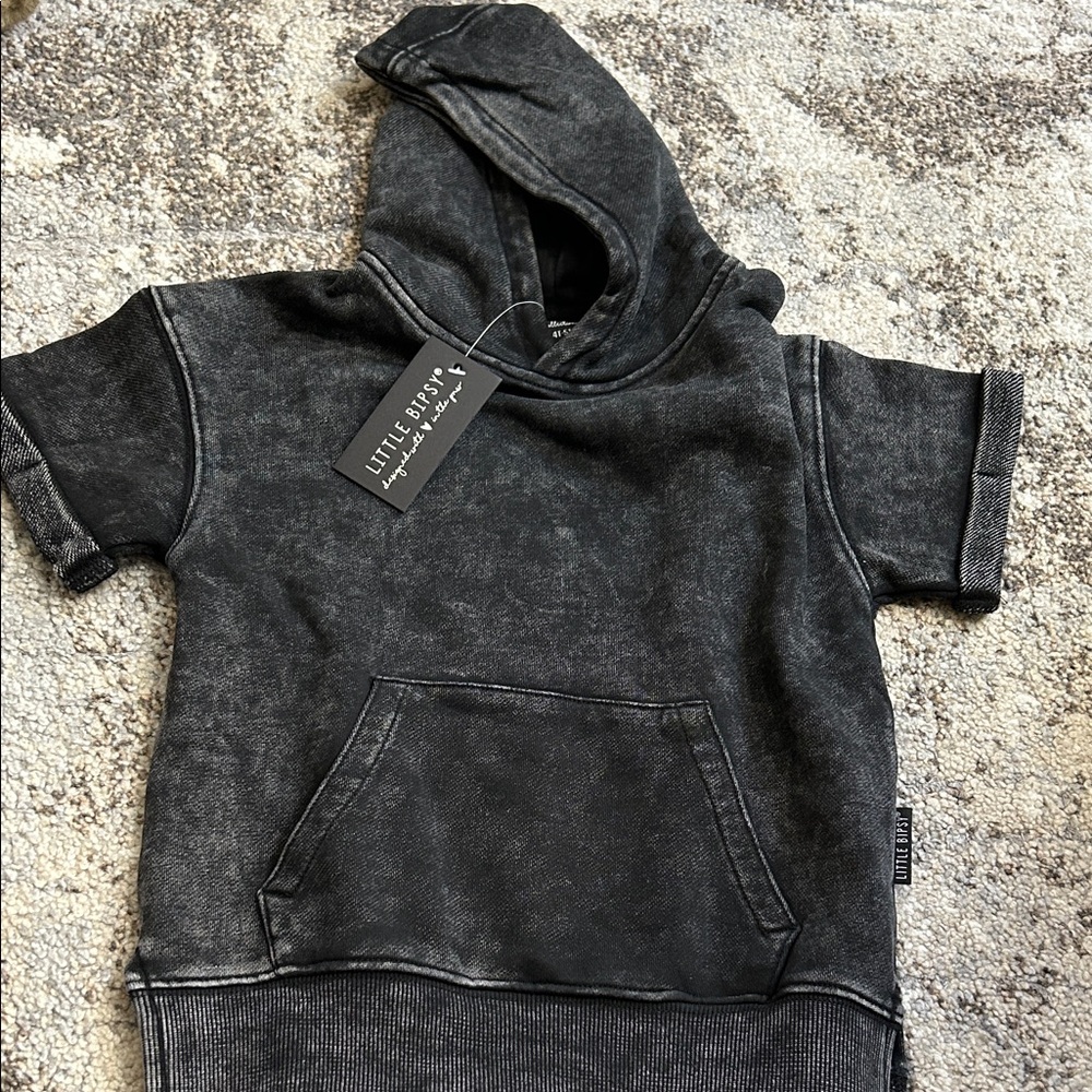 Little Bipsy Washed Black Kids Short-Sleeve Hoodie